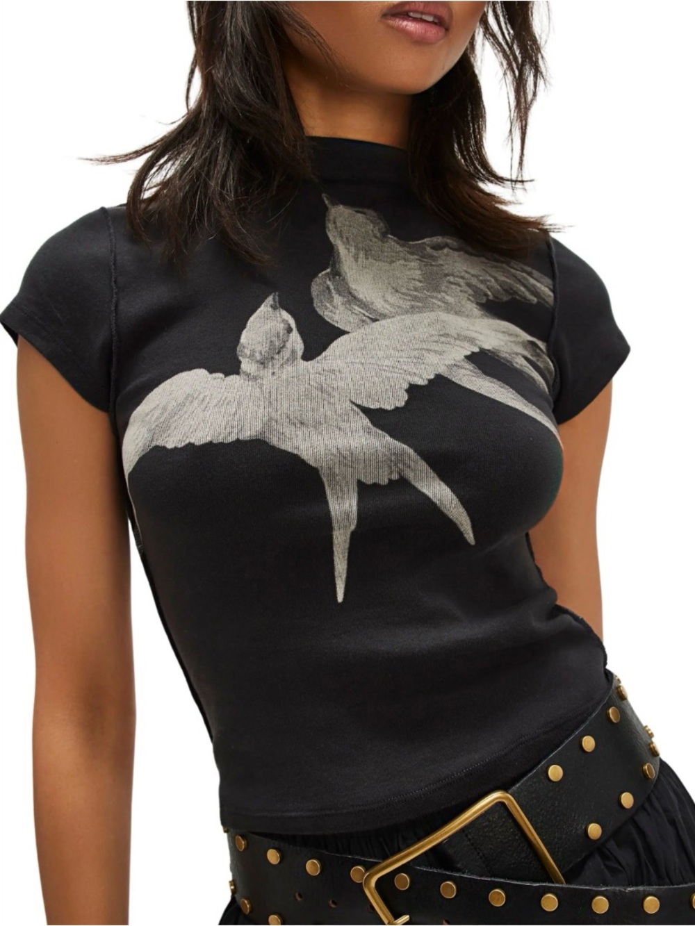Free People Bird in Flight Black Bird Tee - Black size Small